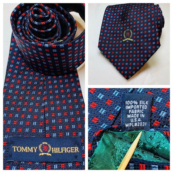 Tommy Hilfiger Crest Tie Mens Silk‎ Necktie Preppy Prepcore School Classic Blue - Picture 1 of 7